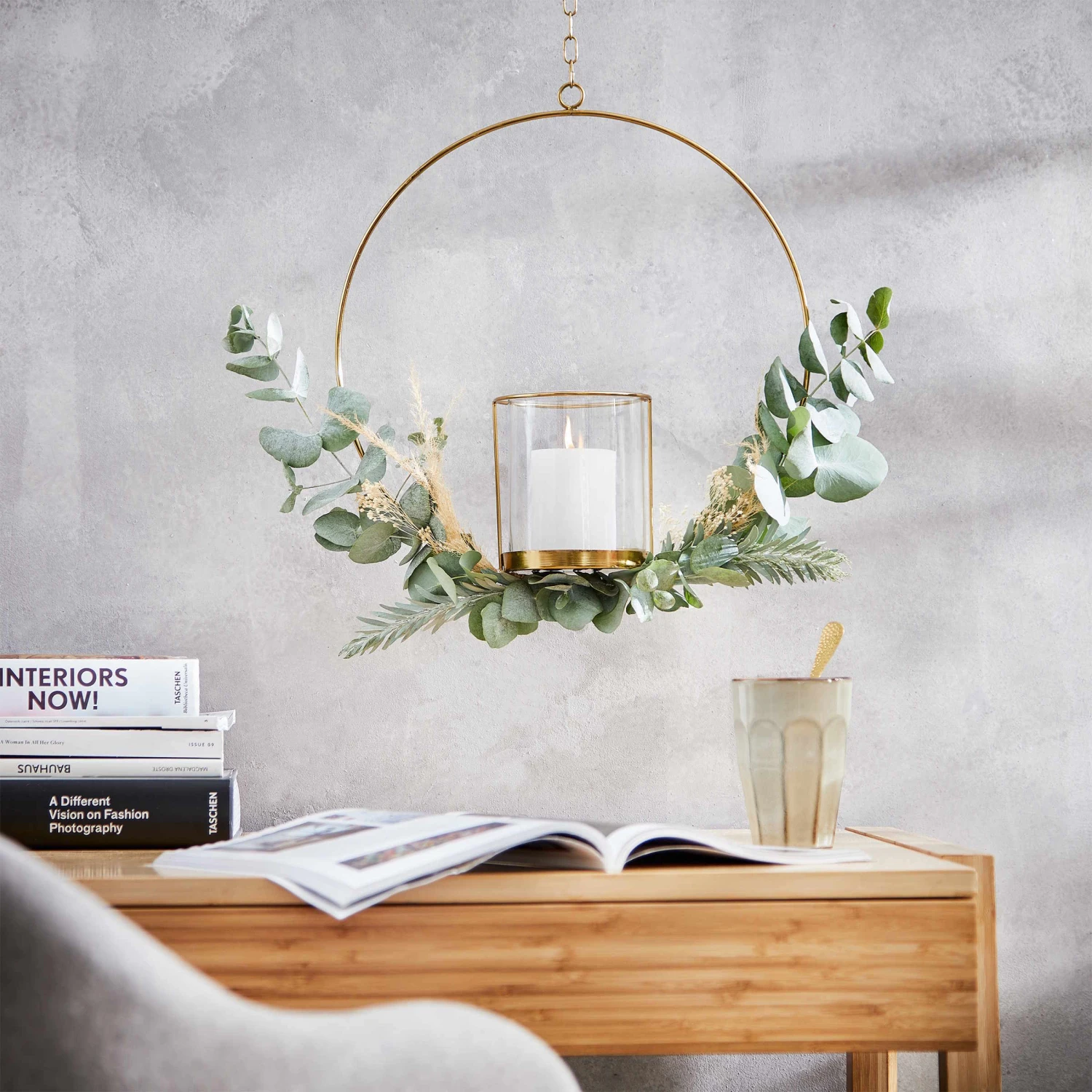 Hängedeko-Ring Mit Glaseinsatz Ø40cm LUNA In Gold 4 Hängedeko-Ring Mit Glaseinsatz Ø40cm LUNA In Gold – Bild 2