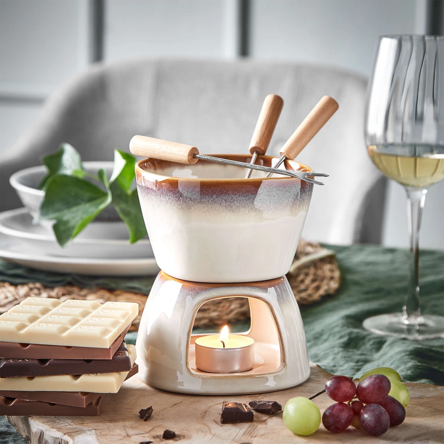 Mini-Fondue Mit 2 Gabeln AU CHOCOLAT In Beige 8 Mini-Fondue Mit 2 Gabeln AU CHOCOLAT In Beige – Bild 7